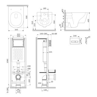 Инсталляция Am.Pm ErgoFit с подвесным унитазом без ободка с сиденьем микролифт и клавишей IS110301.DX77C1700